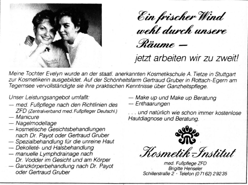 Kosmetik-Henseler-1988 Zeitungsanzeige